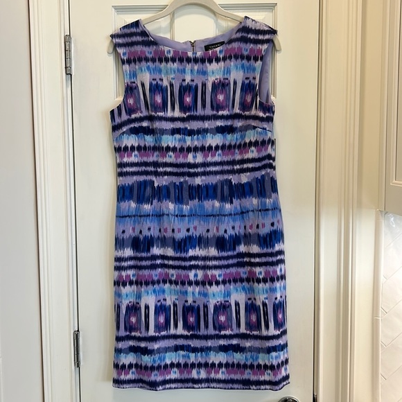 Tahari Purple Print Linen & Rayon Sleeveless Dress Work or All Occasions sz.8 - Picture 1 of 8